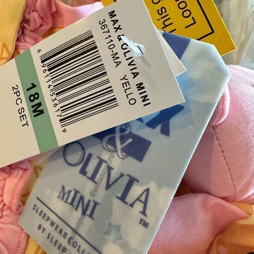 NWT Max & Olivia Baby Girls Snug Fit One Piece with Feet Yellow Pink - 18M